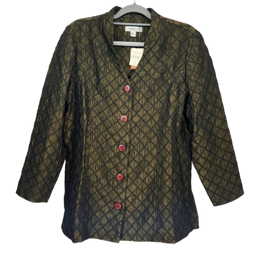 NWT Coldwater Creek Petite Green Mandarin Diamond Buttoned Jacket Women's PXL